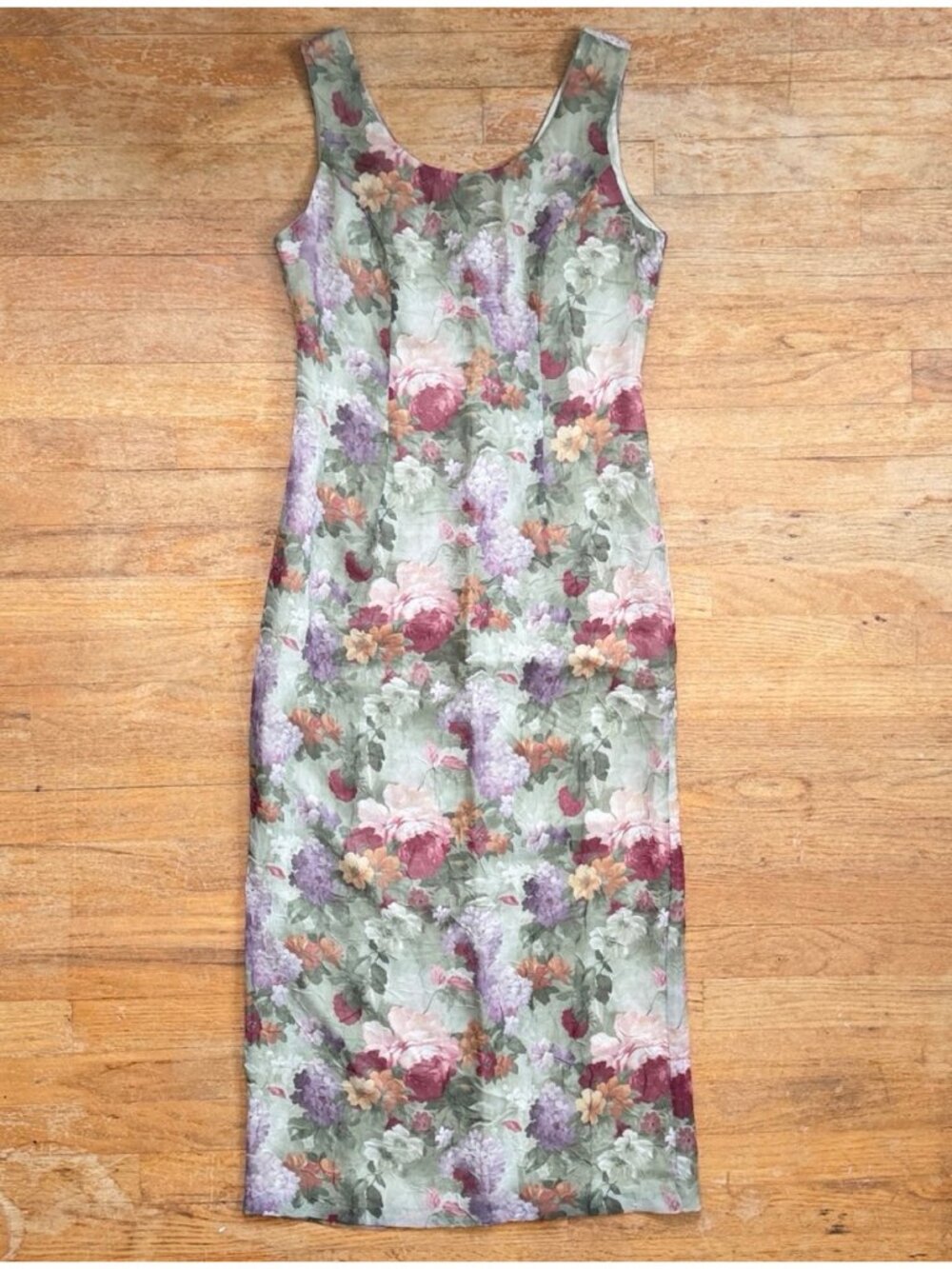 Vintage Floral Print Maxi Dress Size Small Sleeveless Crinkled Botanical Garden